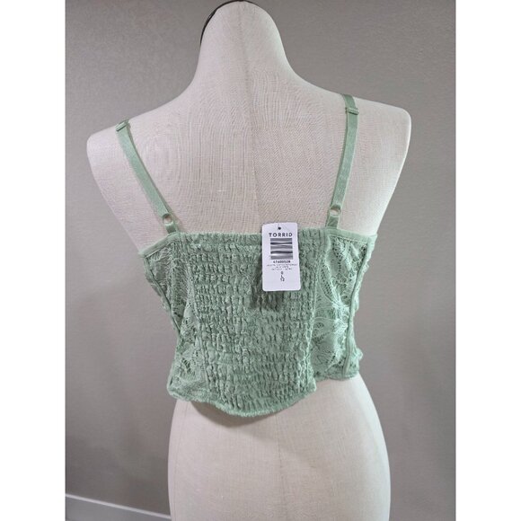 Torrid Womens Lace Corset Top In Sage Green Adjustable Straps Smocked Back Size - Picture 5 of 5